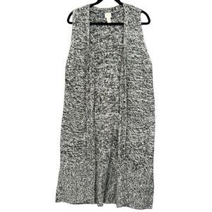 CHICO'S Duster Sweater Vest Women's Medium (Sz 1) Black White Long Cardigan